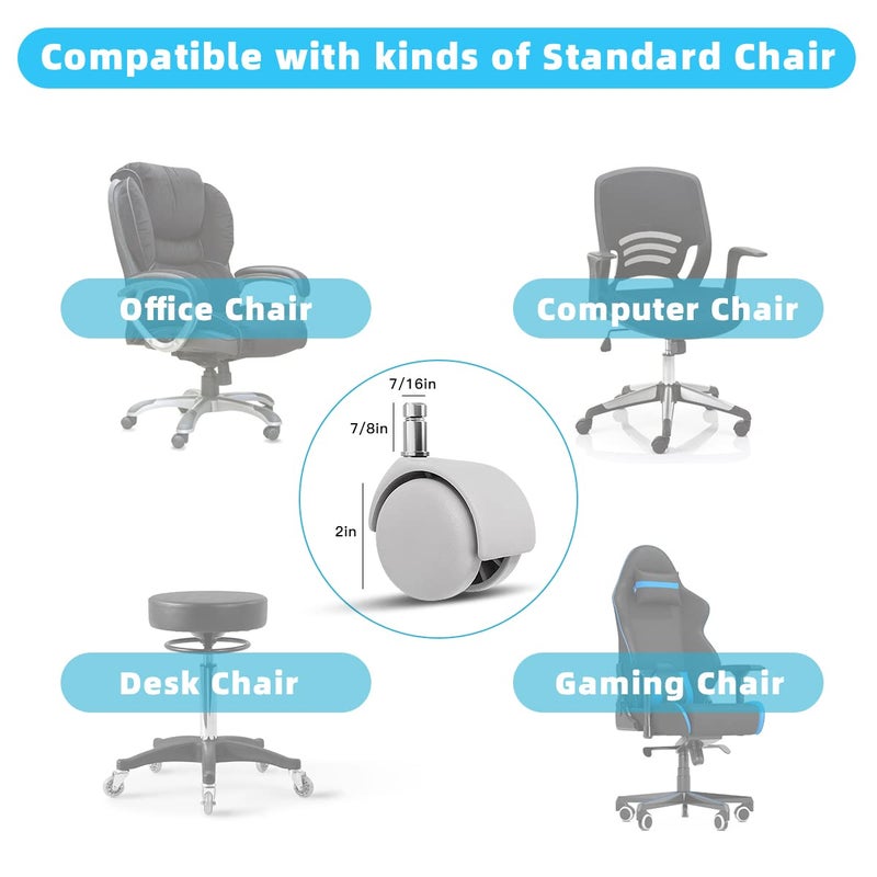 Omyoffice Gaming Chair Wheels,Smooth & Safe Rolling for All Floors Including Hardwood and Carpet, Set of 5,2 Inch Heavy-Duty Computer Office Chair Caster Wheels,White - Image 4